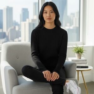 No Name 002 Women Black Ribbed Long Sleeve Crewneck Cotton Top FA24T01 Size‎ M